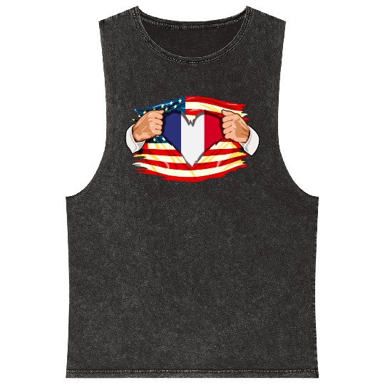 French Who Live in America France Flag Mineral Wash Tank Tops