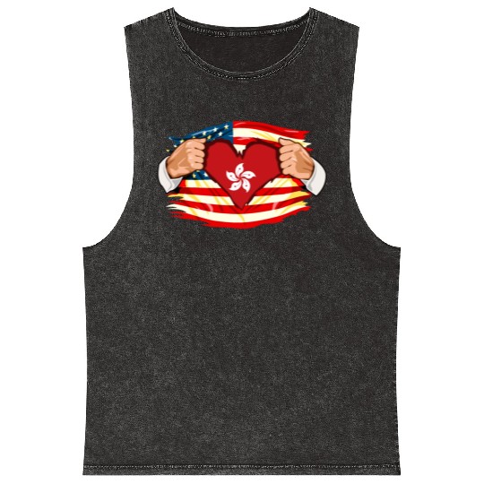 Hong Kongese Who Live in America HongKong Flag Mineral Wash Tank Tops
