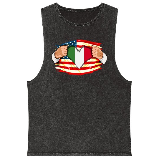 Italians Who Live in America Italy Flag Mineral Wash Tank Tops