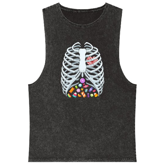 Funny Candy Skeleton Rib Cage Halloween Costume Mineral Wash Tank Tops