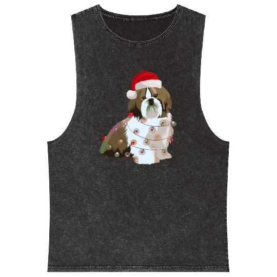 Shih Tzu Christmas Lights Xmas Dog Lover Mineral Wash Tank Tops