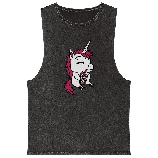 Boba tea drinking unicorn Mineral Wash Tank Tops