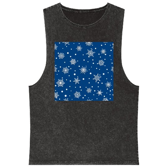 Modern Navy Blue Snowflakes Pattern Mineral Wash Tank Tops
