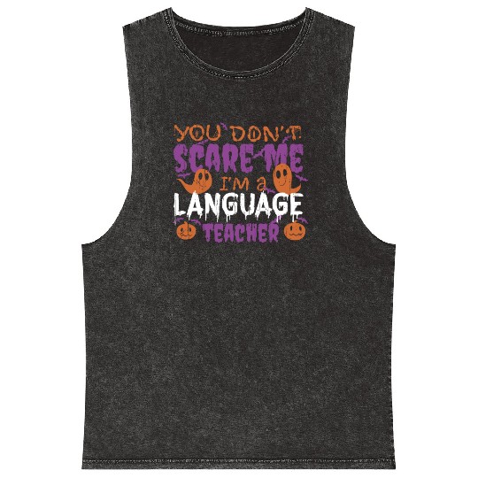 Ghost Pumpkin Language Teacher Halloween Mineral Wash Tank Tops