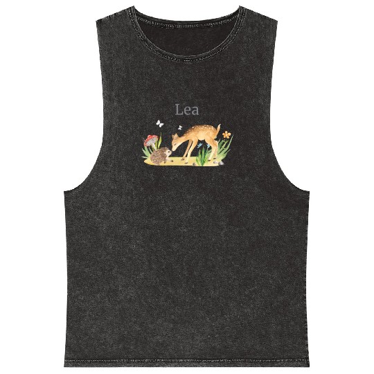 Forest Animal Deer Hedgehog Flowers Name Lea Mineral Wash Tank Tops