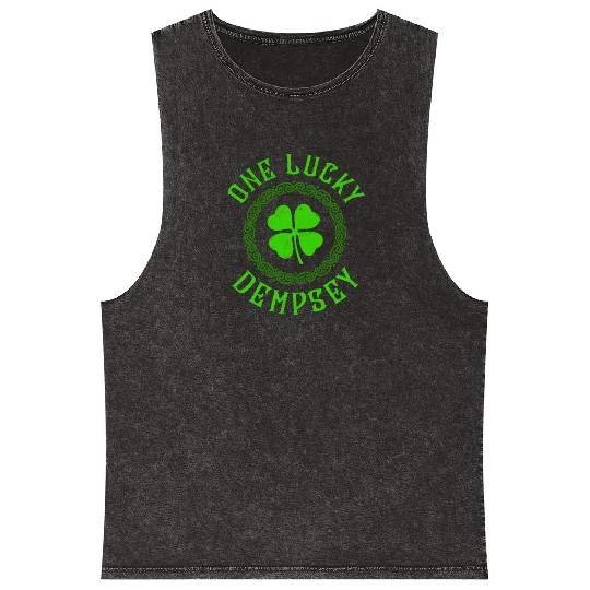 One Lucky Dempsey Irish Family Four Leaf Clover Mineral Wash Tank Tops