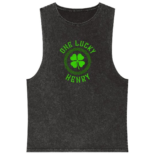One Lucky Henry Irish Family Four Leaf Clover Mineral Wash Tank Tops