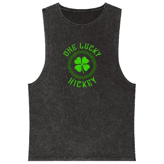 One Lucky Hickey Irish Family Four Leaf Clover Mineral Wash Tank Tops