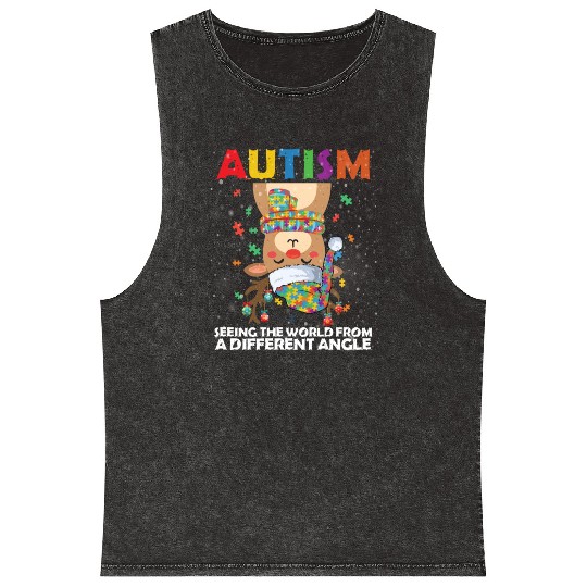 Autism Rudolph Deer Christmas Mineral Wash Tank Tops