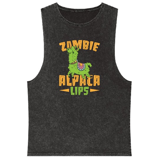 Zombie Alpacalips Llama Lover Alpaca Whisperer Mineral Wash Tank Tops