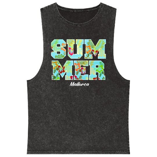 Summer Design With Hibiscus Mineral Wash Tank Tops
