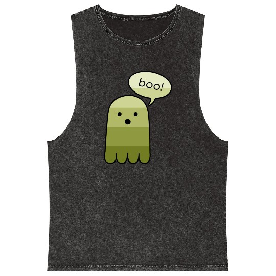 Olive Green Boo Ghost Halloween Mineral Wash Tank Tops