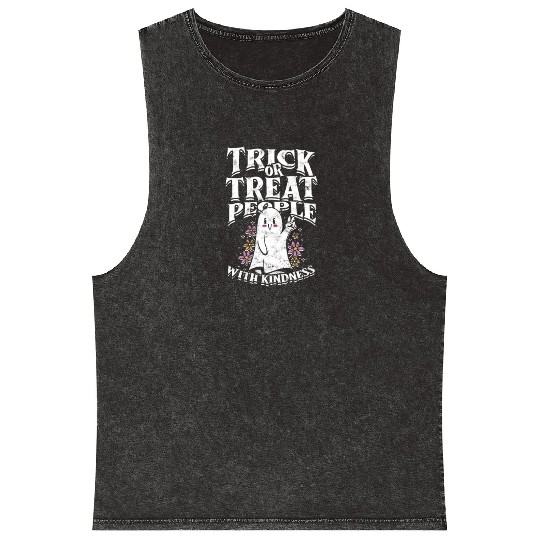 Trick or treat people with kindness - cute ghost Mineral Wash Tank Tops