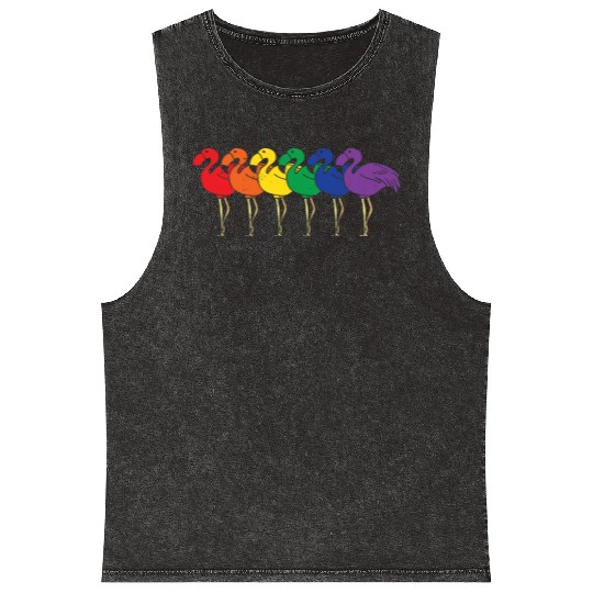 LGBT Flamingo Rainbow Gay Lesbian Pride Gift Mineral Wash Tank Tops