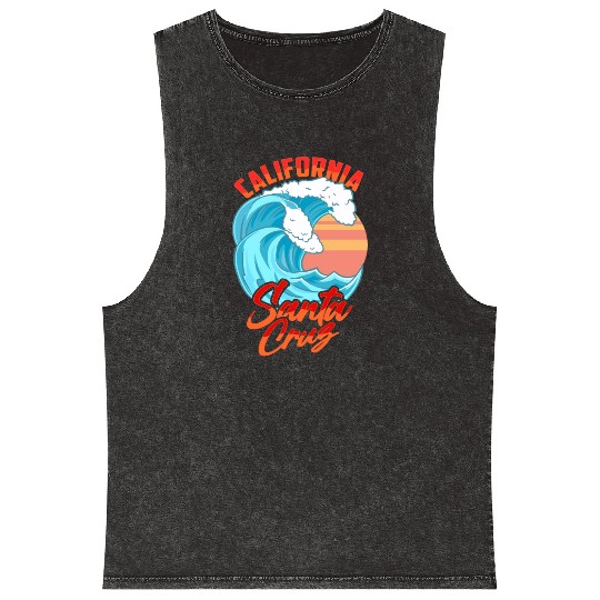 Santa Cruz California Waves Surf Beach Mineral Wash Tank Tops