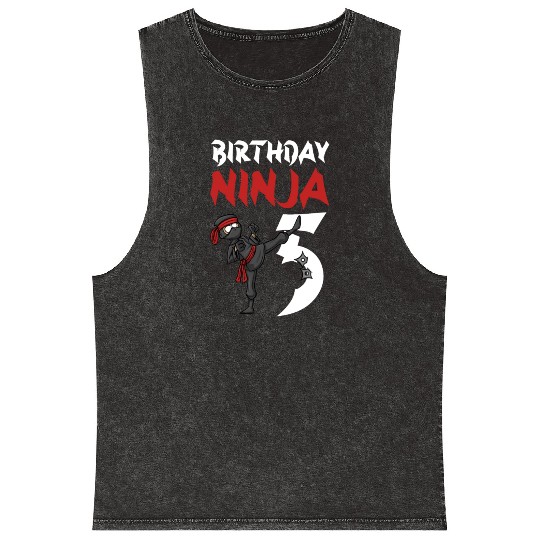Birthday Party 5 Years Old Japanese Ninja Birthday Mineral Wash Tank Tops