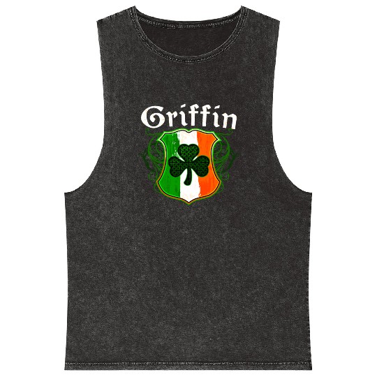 Griffin Irish Surname Ireland Flag Shield Shamrock Mineral Wash Tank Tops