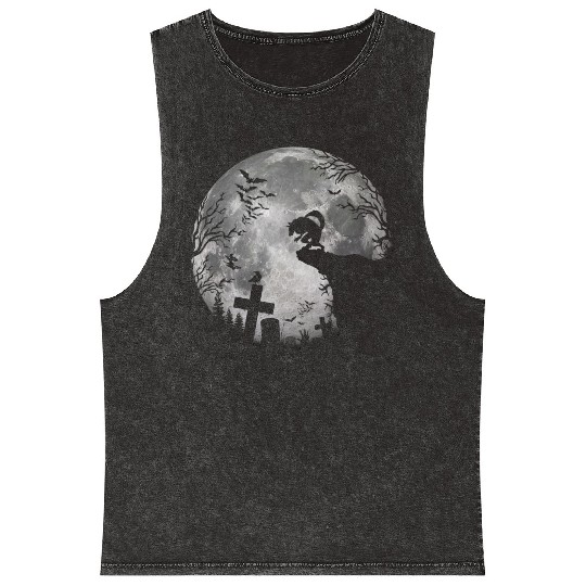 Halloween Werewolf Full Moon Bats and Black trick Mineral Wash Tank Tops