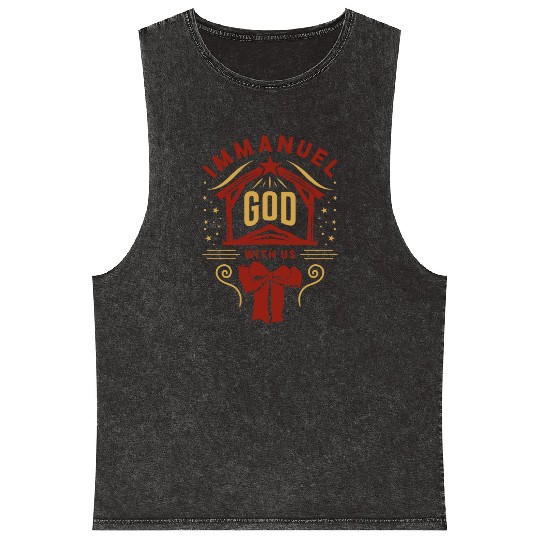 Immanuel God With Us Christmas Holiday Xmas Mineral Wash Tank Tops