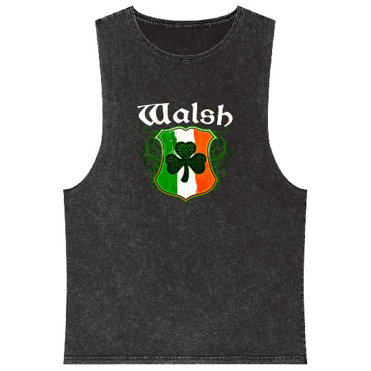 Walsh Irish Surname Ireland Flag Shield Shamrock Mineral Wash Tank Tops