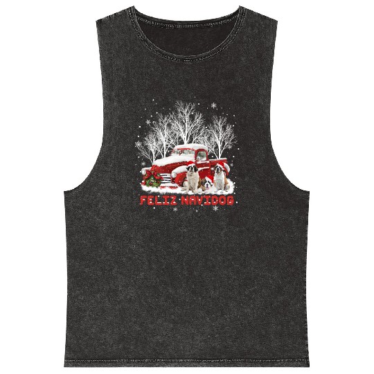 Feliz Navidog Saint Bernard Christmas Dog Lovers Mineral Wash Tank Tops