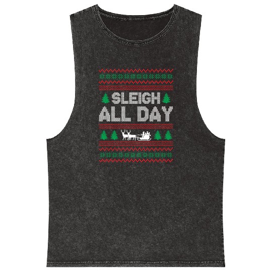 Ugly Christmas - Sleigh All Day Mineral Wash Tank Tops