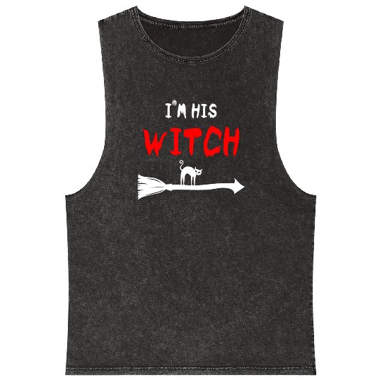 haolloween I'm his Witch Cat trick or treat couple Mineral Wash Tank Tops
