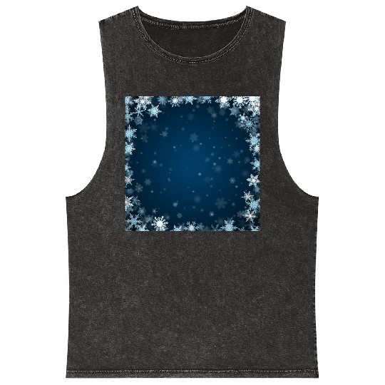 Navy Blue White Snowflakes Pattern Mineral Wash Tank Tops