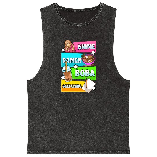 Anime Ramen Te Boba And Drawings Manga Japan Mineral Wash Tank Tops