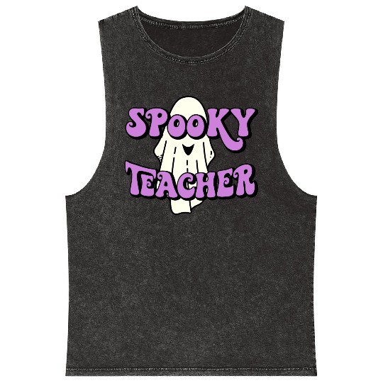 Spooky Teacher Halloween Ghost Mineral Wash Tank Tops
