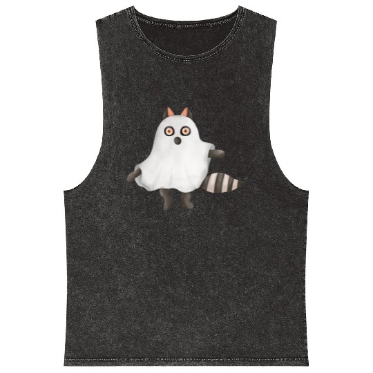 Raccoon in ghost Halloween costume Mineral Wash Tank Tops