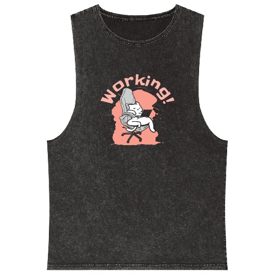 Working Cat Busy Cat Owner Professional Worker Mineral Wash Tank Tops