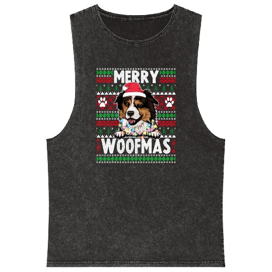 Border Miniature Shepherd Christmas Pajama Mineral Wash Tank Tops