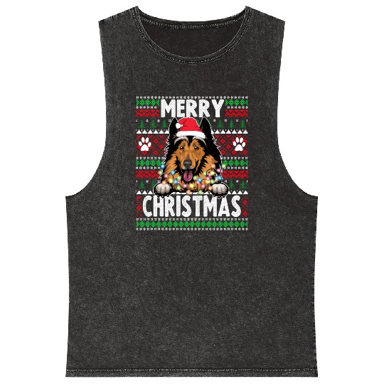 Collie Christmas Lights Dog Lovers Xmas Pajama Mineral Wash Tank Tops