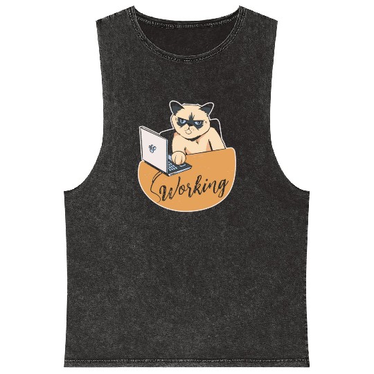 Working Cat Busy Cat Owner Professional Worker Mineral Wash Tank Tops