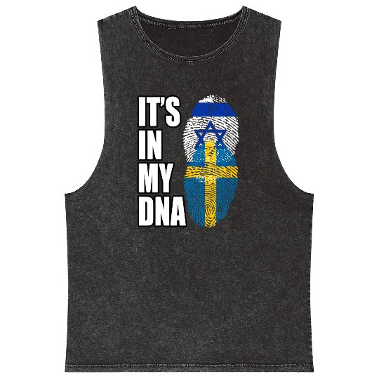 Israel And Swedish Mix Heritage DNA Flag Mineral Wash Tank Tops