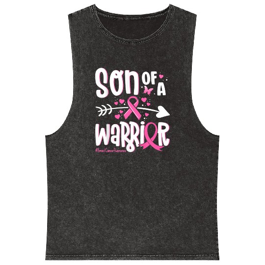 Son Of A Warrior Breast Cancer Awareness Mineral Wash Tank Tops