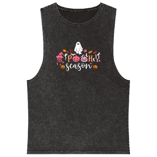 Funny Halloween Retro Spooky Season Mineral Wash Tank Tops