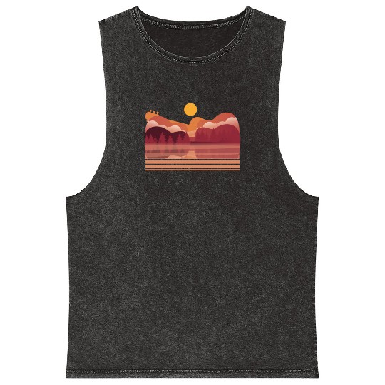 Guitar Player Retro Reflection Acoustic Electric Mineral Wash Tank Tops