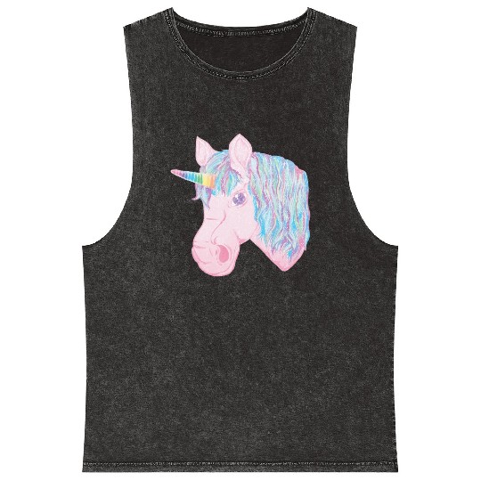 kawaii rainbow unicorn Mineral Wash Tank Tops