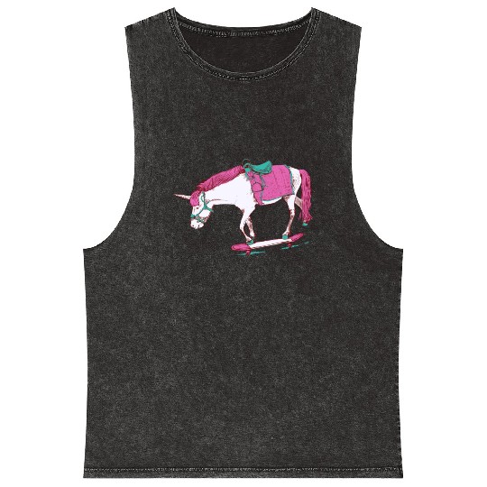Unicorn on a Skateboard Mineral Wash Tank Tops