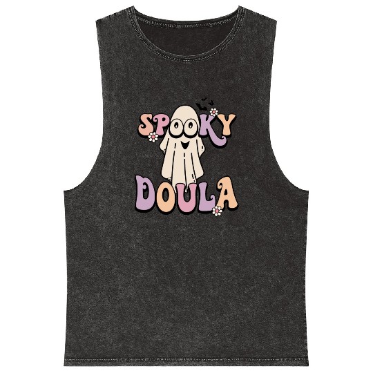 Cute Spooky Doula Halloween Retro Mineral Wash Tank Tops