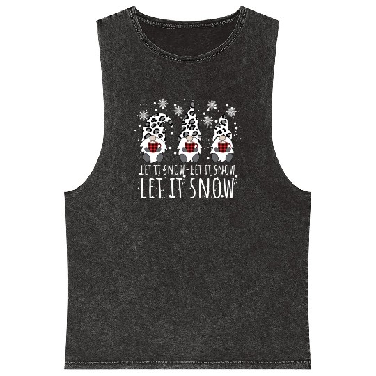 LET IT SNOW Winter Gnome Leopard Buffalo Plaid Mineral Wash Tank Tops