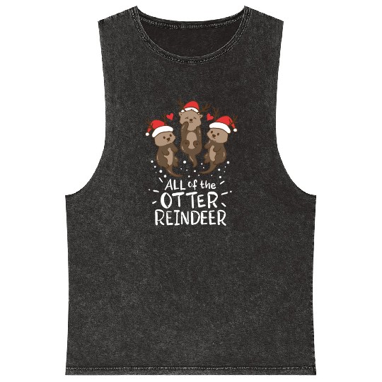Otter Reindeer Deer Christmas Xmas Gift Present Mineral Wash Tank Tops