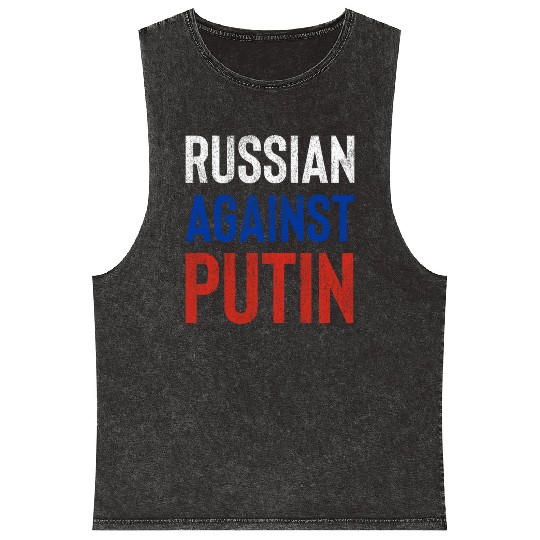 Russian against Putin russia flag grunge Mineral Wash Tank Tops