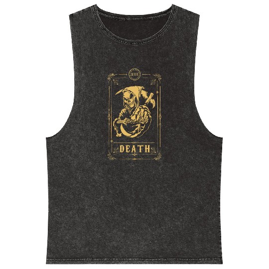 Scythe Skeleton Tarot Card Halloween Mineral Wash Tank Tops