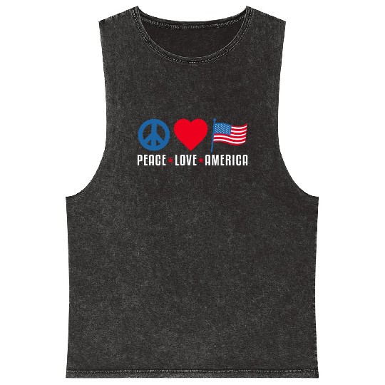 Peace Love America US Flag Independence Mineral Wash Tank Tops