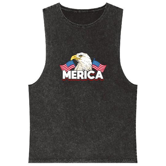 Merica Bald Eagle US Flag Independence Mineral Wash Tank Tops