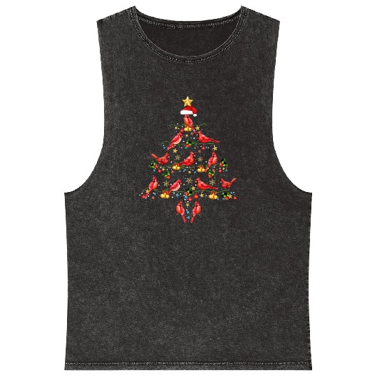 Cardinal Bird Ornament Decoration Christmas Tree Mineral Wash Tank Tops