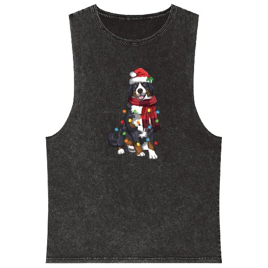 Bernese Mountain Christmas Light Funny Dog Lover Mineral Wash Tank Tops